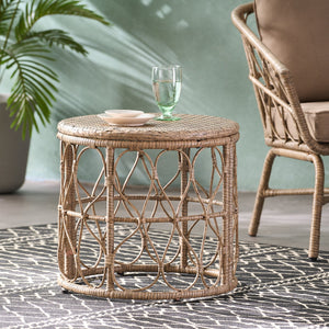 English Elm Christopher Knight Home® - BRUCE Rattan Side Table with Wicker Weave Top, Boho Outdoor Accent, Durable Polyethylene, 19.75" H Brown 70418.00LBRN