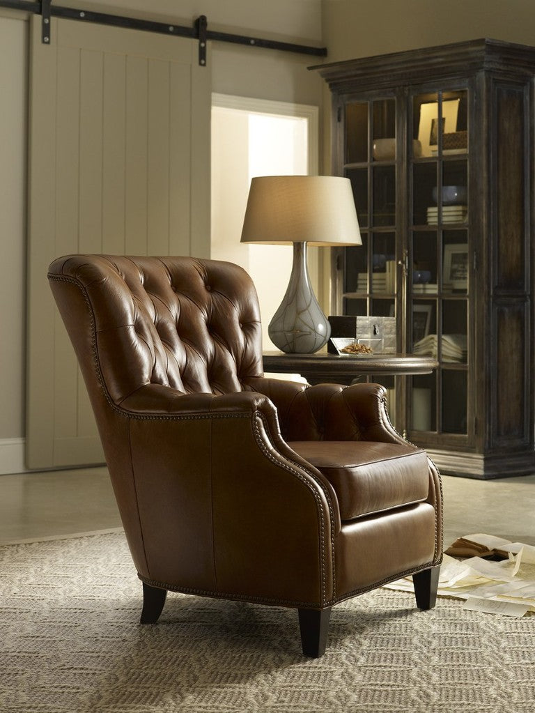 Hooker Furniture Hamrick Club Chair In Ludlow Dark Walnut Finish — Handcrafted Aniline Top-Grain Leather, Timeless Comfort Light Brown CC860-01-084