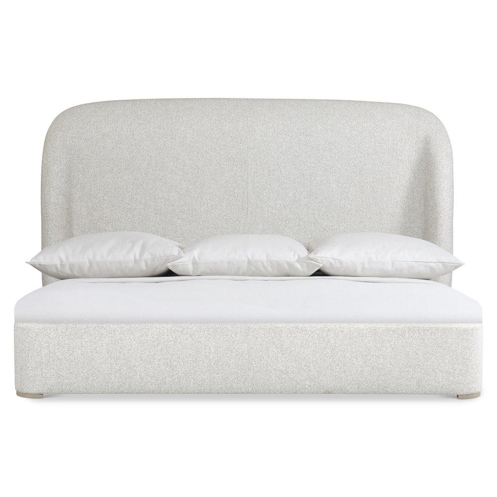 Bernhardt Bernhardt Shelter Bed California King — Upholstered Curved Headboard, Wire‑Brushed Oak Feet, Modern Luxe K2219