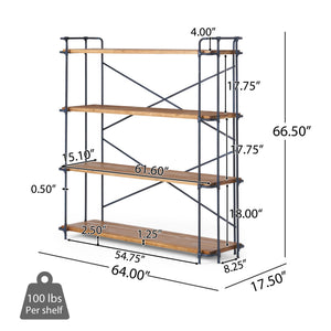 English Elm Christopher Knight Home® - YORKTOWN Industrial 4-Shelf Bookcase in Natural Wood & Black Frame — Sturdy Fir Shelves, Etagere Display 56501.00