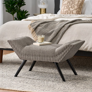 English Elm Christopher Knight Home® - Modern Button Tufted Sitting Bench with Nailhead Trim and Birch Wood Legs — Upholstered Accent Ottoman for Entryway or Living Room Seating Grey 54753.00GRA