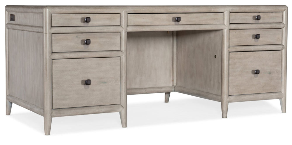 Hooker Furniture Burnham Executive Desk With Grey Mink Alder Veneer, 7 Drawers, Locking File Storage, Durable Finish Light Wood 5921-10562-90