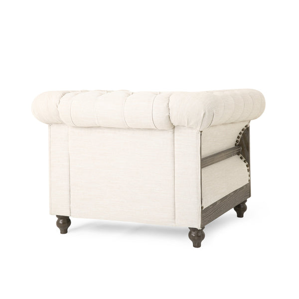 English Elm Christopher Knight Home® - CLUB Chair with Chesterfield-Inspired Button Tufting, Scrolled Arms & Nailhead Trim for Living Room Beige 40.5 L x 34.5 W x 25.75 H 72759.00BGE