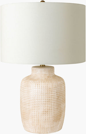 Surya Brie 26" Cottage Style Accent Table Lamp - Elegant Ceramic Base, Linen Shade, Timeless Charm & Warmth Body, White,Shade (Outside), Beige,Shade (Inside), White,Finial, Metallic ,Silver,Harp, Metallic ,Nickel,Cord, Black Ceramic,Linen,Polyester,Iron Erb-001