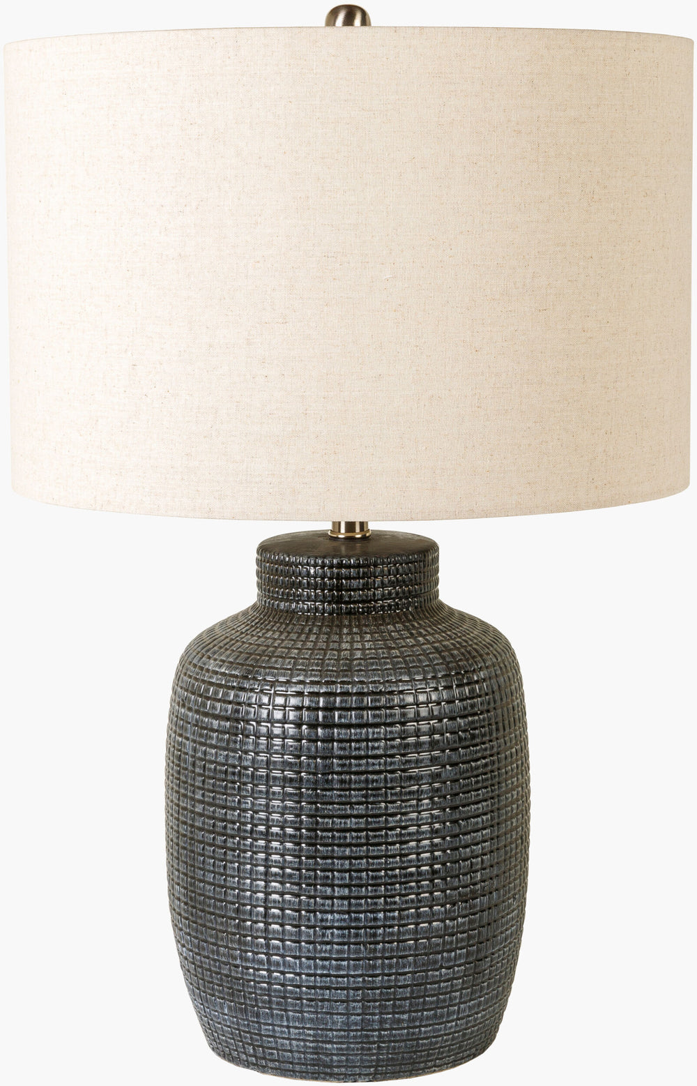 Surya Brie 26" Cottage Style Accent Table Lamp - Elegant Ceramic Base, Linen Shade, Timeless Charm & Warmth Body, Black,Shade (Outside), Beige,Shade (Inside), White,Finial, Metallic ,Silver,Harp, Metallic ,Nickel,Cord, Black Ceramic,Linen,Polyester,Iron Erb-002