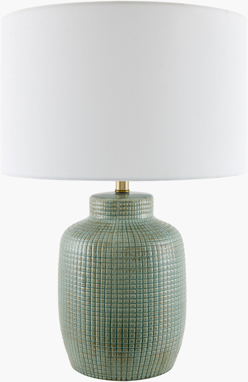 Surya Brie Ceramic Table Lamp with Linen Shade Vintage Iron Finial Cottage Bedside Accent ERB-004