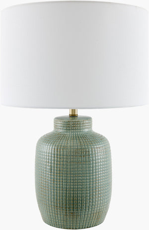 Surya Brie Ceramic Table Lamp with Linen Shade Vintage Iron Finial Cottage Bedside Accent ERB-004