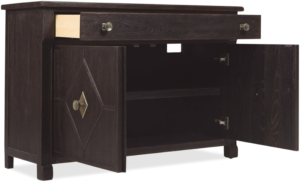Hooker Furniture Driftwood Hall Chest With Buckboard Finish, Diamond-Motif Doors, Soft-Close Drawer & Storage Blacks 6820-85005-99