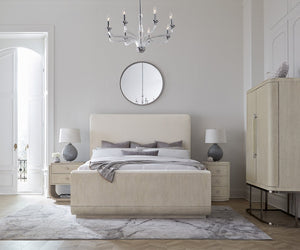 Hooker Furniture Modern Mood Queen Upholstered Panel Bed With Floating Silhouette, Inverness Fabric, Oak Trim & Luxe Accents Beige 6850-90950-80