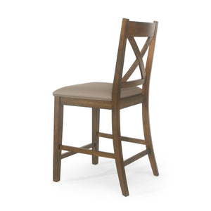 English Elm Christopher Knight Home® - Upholstered Wood Counter Stools Set of 2 – Farmhouse X-Back Rubberwood Seats, Antique Brown Comfort 69008.00ABRN