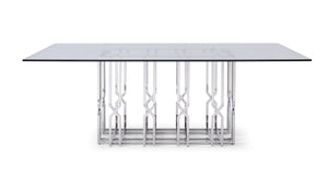 VIG Furniture Ericson Clear Tempered Glass Dining Table With Angular Chrome Stainless Steel Grid Base, Seats 6 VGVCT1980-22-GRY-DT