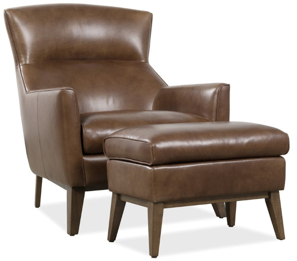 Hooker Furniture Camille Top-Grain Leather Club Chair In Hazelnut Brown With Sculptural Wood Cradle Base, Plush Seat CC237-086