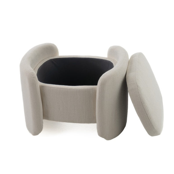 VIG Furniture Erin Cream Fabric Storage Ottoman With Oval Silhouette, Lift-Off Lid, Foam Seating & 200 Lb Capacity VGRH-RHT-721-CRM