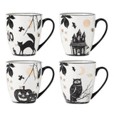 Vintage Haunted Halloween Mugs, Set of 4 - Porcelain, Dishwasher & Microwave Safe