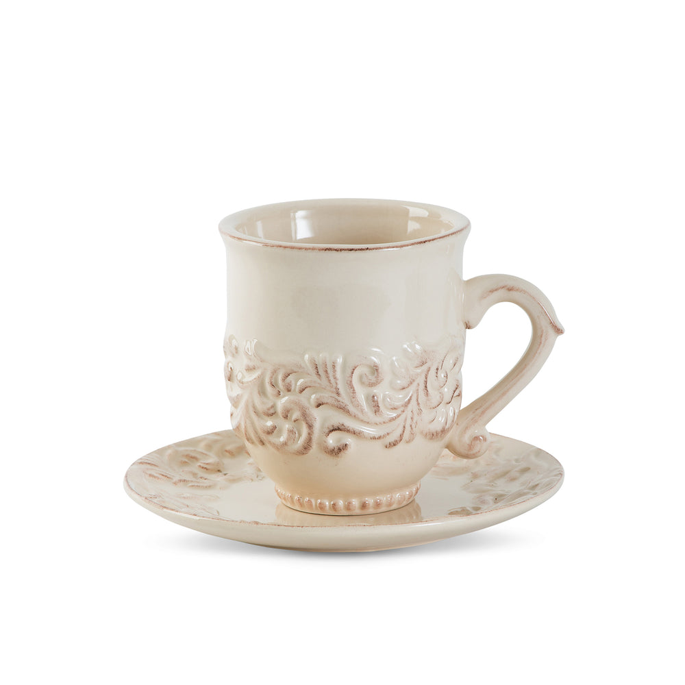 Acanthus Stoneware Cup and Saucer, Set of 4 EAW31679 Park Hill