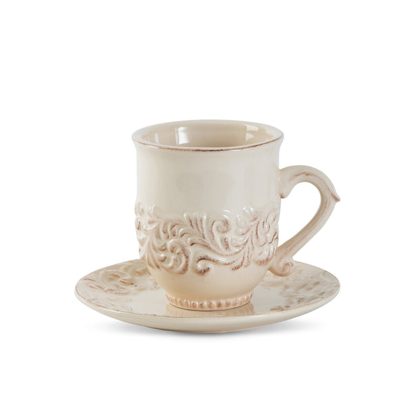 Acanthus Stoneware Cup and Saucer, Set of 4 EAW31679 Park Hill