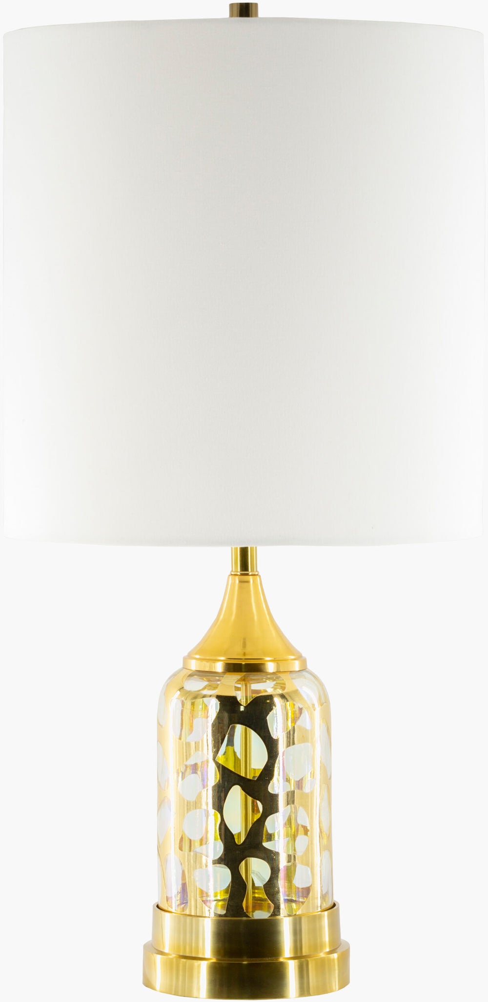 Surya Ellerman Elegant 34" Accent Table Lamp - Glass Body, Linen Shade, Metal Base For Stylish Illumination Body, Gold,Base, Gold,Shade, White,Finial, Gold,Harp, Metallic ,Gold,Cord, Translucent Glass,Iron,Linen,Cotton,Aluminum Erm-001