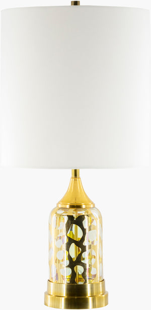 Surya Ellerman Elegant 34" Accent Table Lamp - Glass Body, Linen Shade, Metal Base For Stylish Illumination Body, Gold,Base, Gold,Shade, White,Finial, Gold,Harp, Metallic ,Gold,Cord, Translucent Glass,Iron,Linen,Cotton,Aluminum Erm-001