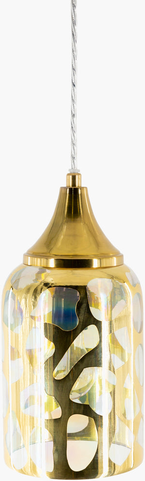 Surya Ellerman Pendant Lighting - Elegant 12" Metal & Glass Fixture For Ambient Home Illumination, India-made Fixture, Gold,Base, Gold,Cord, Translucent Iron,Glass Erm-002