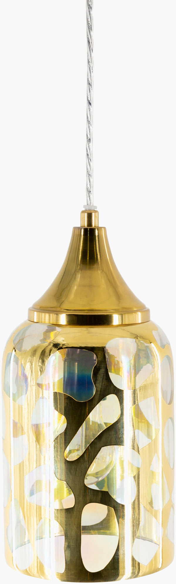 Surya Ellerman Pendant Lighting - Elegant 12" Metal & Glass Fixture For Ambient Home Illumination, India-made Fixture, Gold,Base, Gold,Cord, Translucent Iron,Glass Erm-002