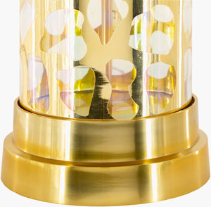 Surya Ellerman Elegant 34" Accent Table Lamp - Glass Body, Linen Shade, Metal Base For Stylish Illumination Body, Gold,Base, Gold,Shade, White,Finial, Gold,Harp, Metallic ,Gold,Cord, Translucent Glass,Iron,Linen,Cotton,Aluminum Erm-001