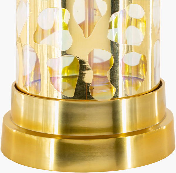 Surya Ellerman Elegant 34" Accent Table Lamp - Glass Body, Linen Shade, Metal Base For Stylish Illumination Body, Gold,Base, Gold,Shade, White,Finial, Gold,Harp, Metallic ,Gold,Cord, Translucent Glass,Iron,Linen,Cotton,Aluminum Erm-001