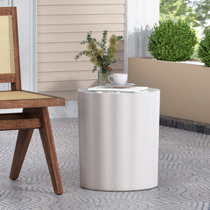 English Elm Outdoor Fluted Concrete Side Table Sculptural Wave Top Patio or Sunroom Accent 73434.00