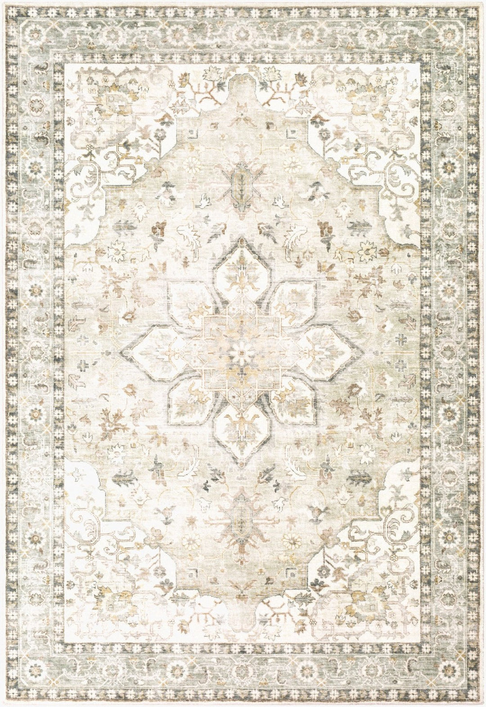 Livabliss Erin Traditional Polyester Machine Woven Rug for Entryways and High Traffic Spaces Cream, Sage 5'3" x 7'7" ERN2310-576