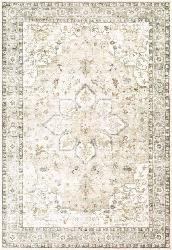 Livabliss Erin Traditional Polyester Machine Woven Rug for Entryways and High Traffic Spaces Cream, Sage 5'3" x 7'7" ERN2310-576