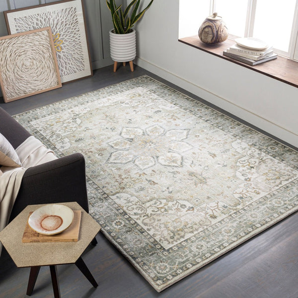 Livabliss Erin Traditional Polyester Machine Woven Rug for Entryways and High Traffic Spaces Cream, Sage 5'3" x 7'7" ERN2310-576