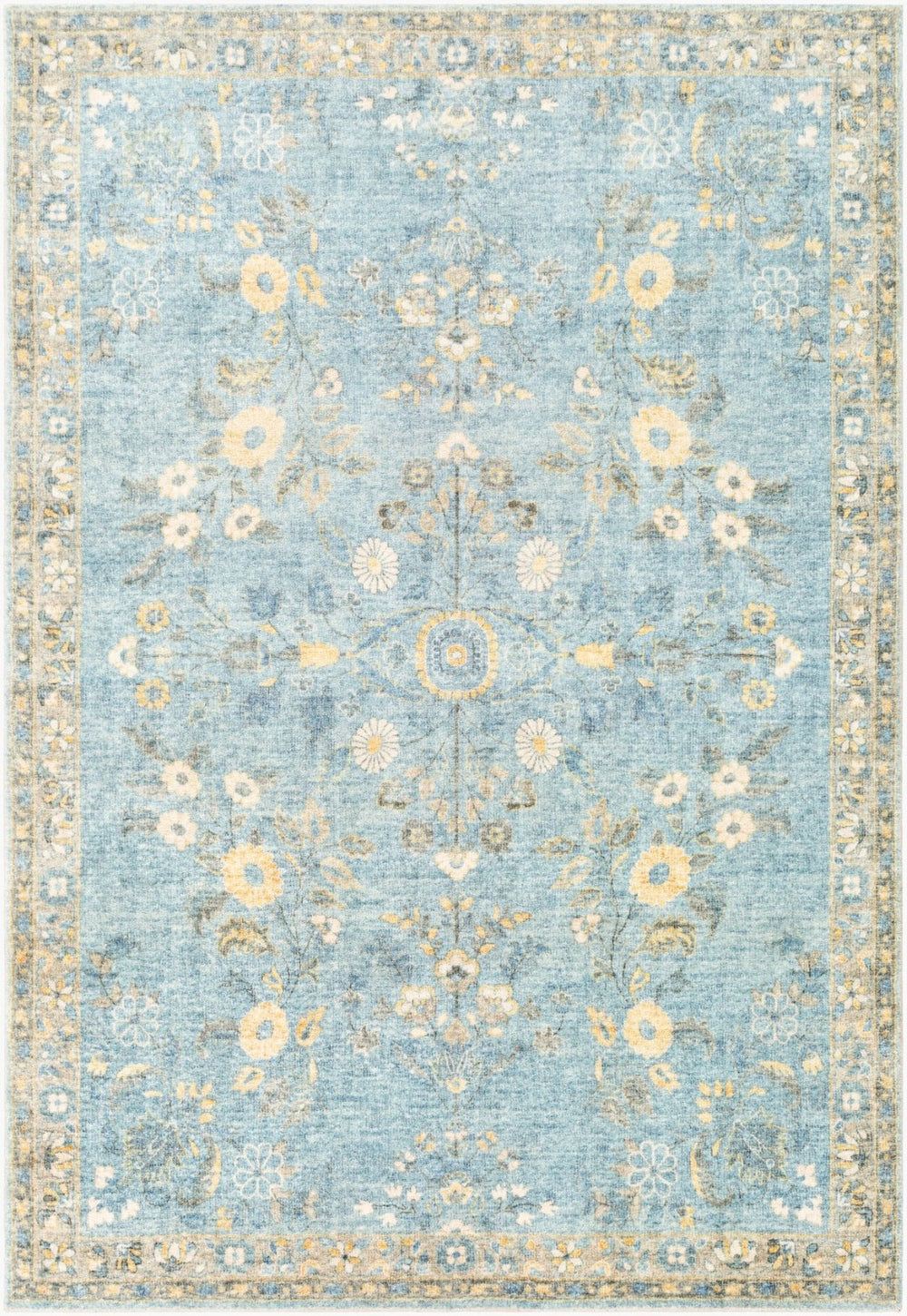 Livabliss Erin Traditional Medallion Polyester Area Rug for Entryway Bathroom or Bedroom Accent Denim, Light Bl 2'7" x 4' ERN2311-264