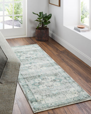 Livabliss Erin Neutral Accent Rug Machine Woven Polyester Medium Pile for Entryways and Baths Cream, Emerald 2'7" x 7'7" ERN2319-2676