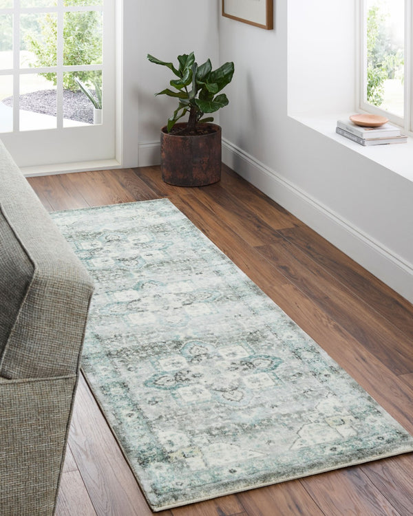 Livabliss Erin Neutral Accent Rug Machine Woven Polyester Medium Pile for Entryways and Baths Cream, Emerald 2'7" x 7'7" ERN2319-2676