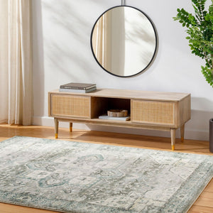 Livabliss Erin Neutral Accent Rug Machine Woven Polyester Medium Pile for Entryways and Baths Cream, Emerald 2'7" x 4' ERN2319-264
