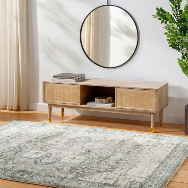 Livabliss Erin Neutral Accent Rug Machine Woven Polyester Medium Pile for Entryways and Baths Cream, Emerald 2'7" x 4' ERN2319-264