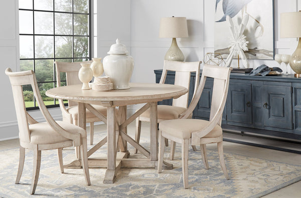 A.R.T. Furniture Alcove Round Dining Table - Elegant Belgian Ivory Finish With Extendable Leaf For Stylish Gatherings White Acacia Solids,Maple Veneers 321225-2817