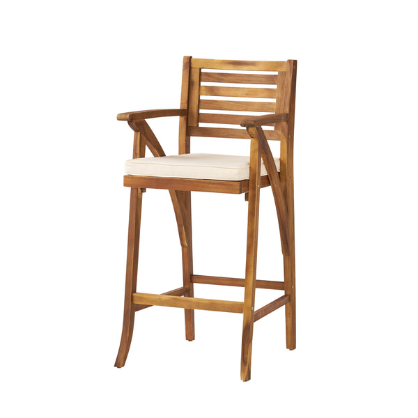 English Elm Christopher Knight Home® - HERMOSA Acacia 30" Outdoor Bar Stool Set of 2 with Weather-Resistant Cushions and Ladder-Back Design Brown 59244.00MP2