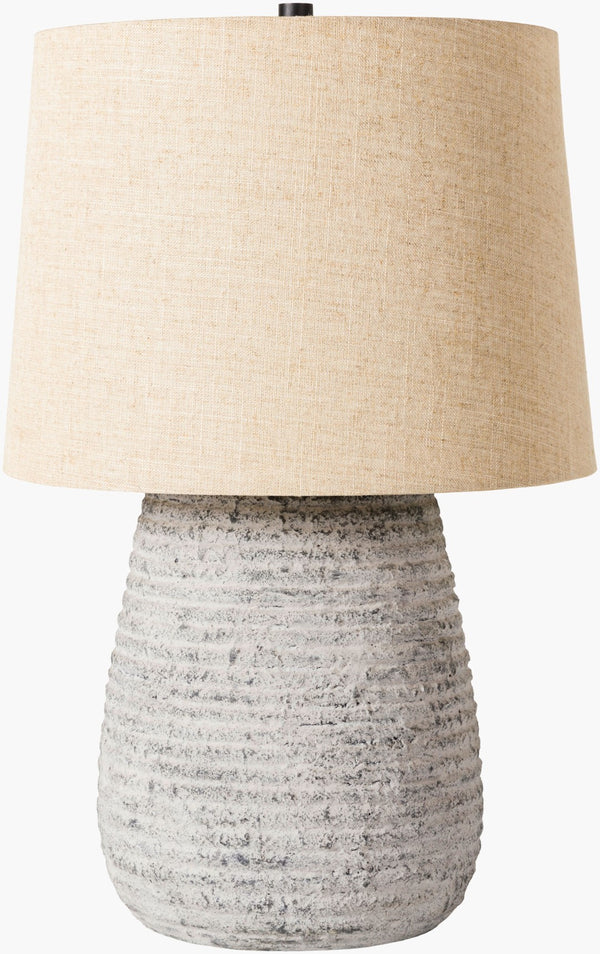 Surya Emerson 22" Elegant Ceramic Accent Table Lamp With Classic Beige Linen Shade For Cozy Decor Body, Gray,Shade (Outside), Beige,Shade (Inside), White,Finial, Black,Harp, Metallic ,Brass,Cord, Translucent Ceramic,Linen,Polyester,Iron Ers-001