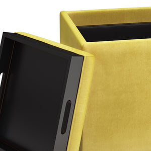 English Elm Rockwood - Stylish Dijon Yellow Velvet Cube Storage Ottoman With Tray For Modern Living Spaces B136P159101-GIGA