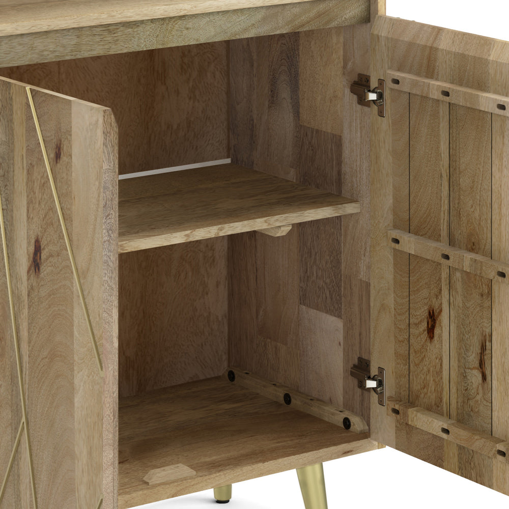 English Elm Jager Mid-Century Bookshelf with Doors - Mango Wood & Brass Inlay, Soft-Close Storage Shelves B136P158751
