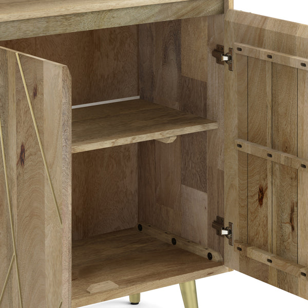 English Elm Jager Mid-Century Bookshelf with Doors - Mango Wood & Brass Inlay, Soft-Close Storage Shelves B136P158751