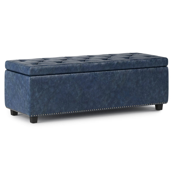 English Elm Hamilton Storage Ottoman - Elegant Denim Blue Faux Leather With Hidden Storage & Timeless Design B136P159060