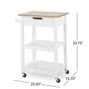 English Elm Christopher Knight Home® - Rolling Kitchen Island with Drawer & Cabinet on Locking Casters, Rubberwood Top, Compact White Design 67753.00NATWHT
