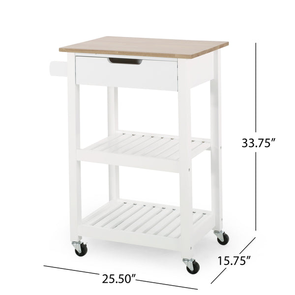 English Elm Christopher Knight Home® - Rolling Kitchen Island with Drawer & Cabinet on Locking Casters, Rubberwood Top, Compact White Design 67753.00NATWHT