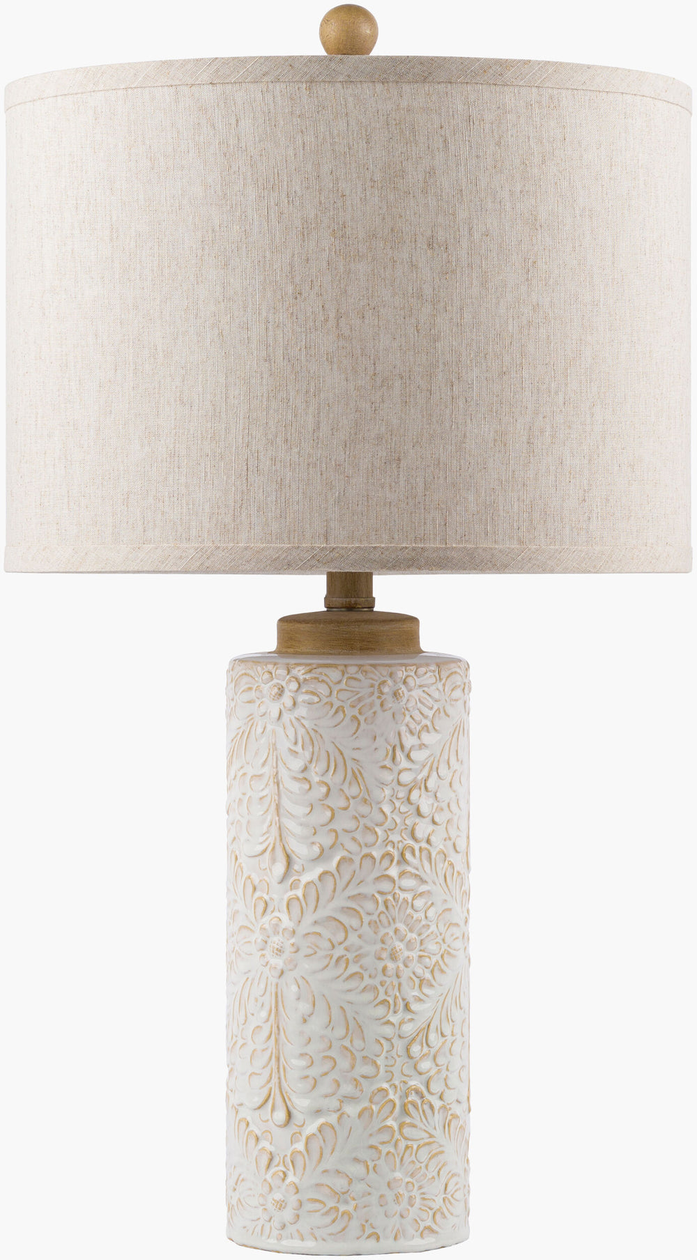 Surya Esben 26" Traditional Ceramic Accent Table Lamp - Warm Glow, Easy Care, Stylish Home Illumination Body, Ivory,Shade (Outside), Beige,Shade (Inside), White,Finial, Beige,Harp, Metallic ,Nickel,Cord, Translucent Ceramic,Linen,Polyester,Plastic Esb-001
