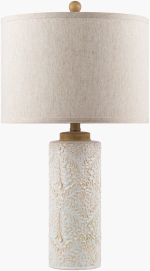 Surya Esben 26" Traditional Ceramic Accent Table Lamp - Warm Glow, Easy Care, Stylish Home Illumination Body, Ivory,Shade (Outside), Beige,Shade (Inside), White,Finial, Beige,Harp, Metallic ,Nickel,Cord, Translucent Ceramic,Linen,Polyester,Plastic Esb-001