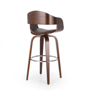 English Elm Christopher Knight Home® - BAR STOOL Mid-Century Modern Faux Leather Swivel with Walnut Veneer Frame and Chrome Footrest Dark Brown 67494.00PUDBRN