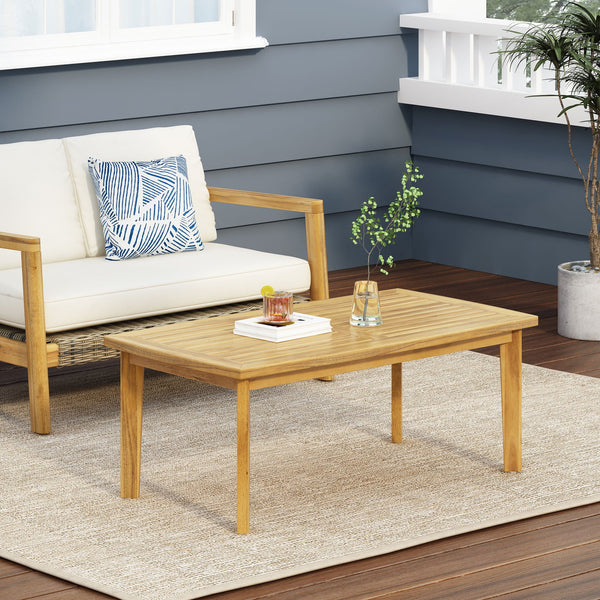 English Elm Christopher Knight Home® - Outdoor Acacia Wood Rectangular Coffee Table Teak Finish 43.25" W x 23.5" D Durable Slat Top Stylish Patio Decor 70336.00
