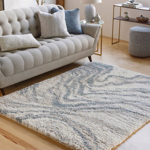 Livabliss Eskimo Shag Plush Polypropylene Runner Rug for Hallways Entryways and Bedside Floors Blue, Light Gra 5'3" x 7' ESG2305-537