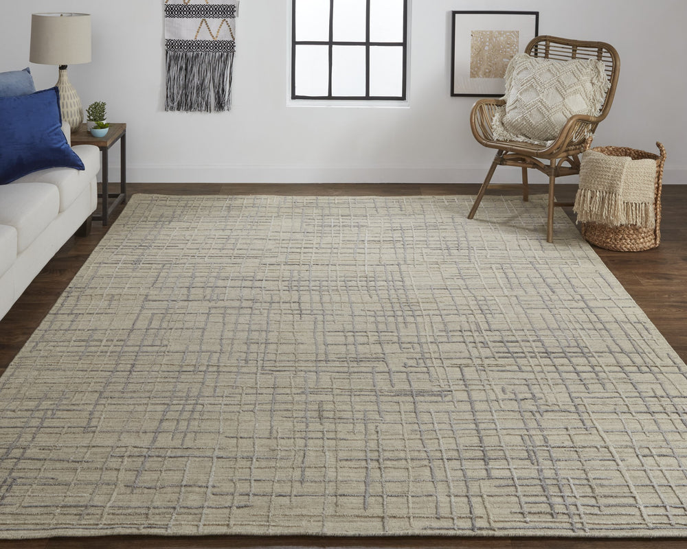 Feizy Rugs Kirkwood Hand Woven Viscose/Wool Rug With High-low Pile, Abstract Design For Elegant Home Decor Tan,Silver Viscose,Wool T08t8001bgeslvp00